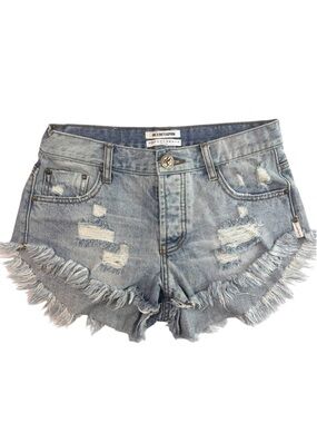 OneTeaspoon Distressed Frayed 100% Cotton Light Wash Cut Off Jean Short (23)